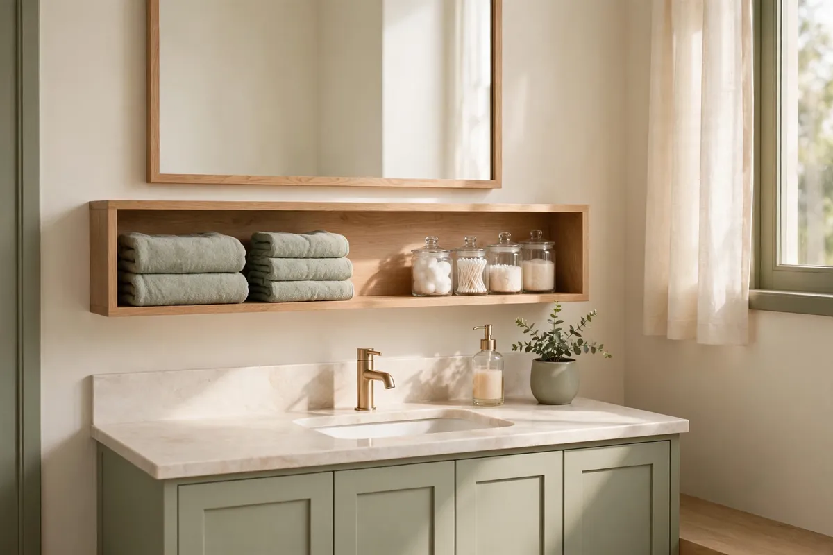 Calm decluttered bathroom with clear counters - Home Reset Lab