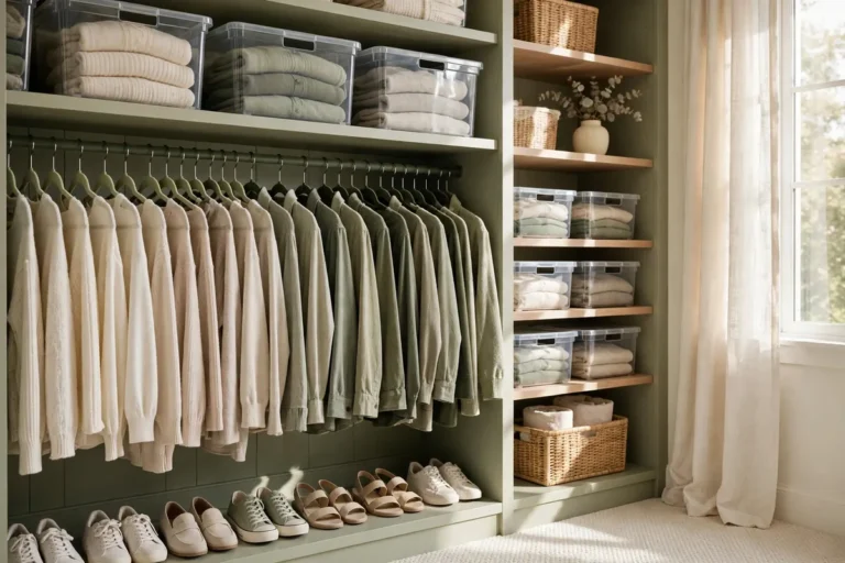Beautifully organized closet with matching hangers arranged by color - Home Reset Lab